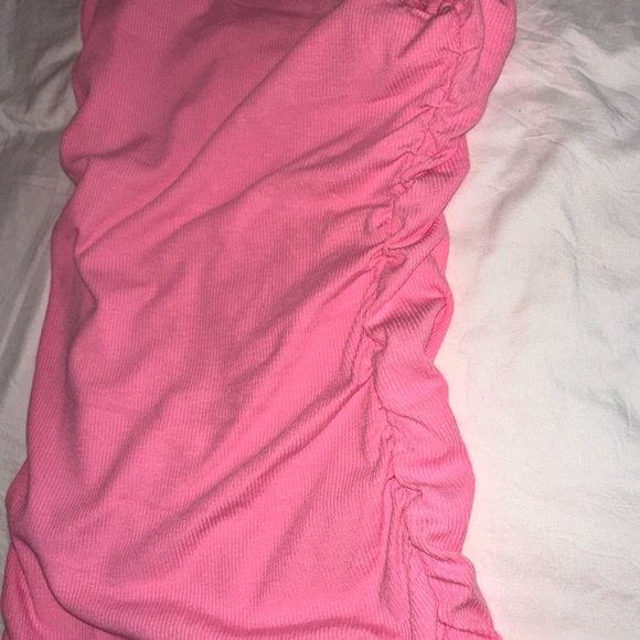Princess Polly Pink Ribbed Ruched Bodycon One Shoulder Mini Dress Size 6 - Picture 4 of 5